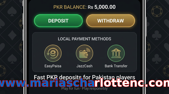 Deposit and withdrawal screen with PKR methods